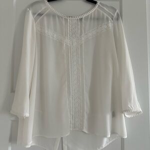 LC Lauren Conrad Cream Lace-Inset Sheer Blouse